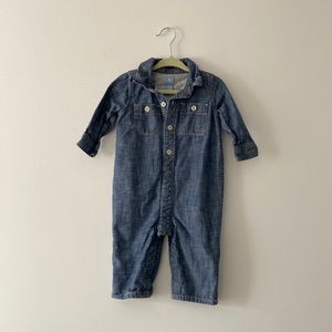 Baby GAP Chambray Lined One Piece Jumpsuit Romper Overalls Size 6-12 M